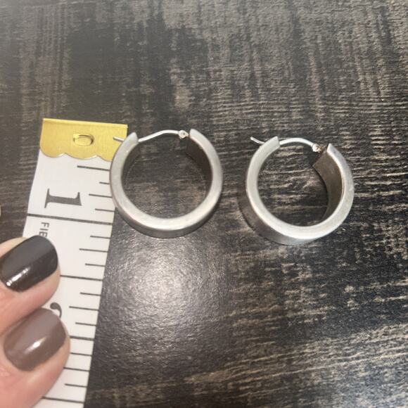 Bastian Inverun Diamond Dust Sterling Silver Hoop Earrings Germany Modernist - Picture 2 of 3